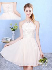 Shining Baby Pink Sleeveless Chiffon Lace Up Wedding Guest Dresses for Wedding Party