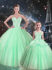 Beauteous Sweetheart Sleeveless Lace Up Quince Ball Gowns Apple Green Tulle