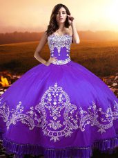 Clearance Purple Lace Up Sweet 16 Dress Beading and Appliques Sleeveless Floor Length