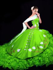 Ideal Sweetheart Sleeveless Quinceanera Dresses Brush Train Embroidery and Ruffles Organza
