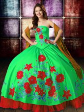 Multi-color Ball Gowns Embroidery 15th Birthday Dress Lace Up Satin Sleeveless Floor Length