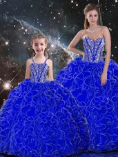 Royal Blue Quince Ball Gowns Military Ball and Sweet 16 and Quinceanera with Beading and Ruffles Sweetheart Sleeveless Lace Up