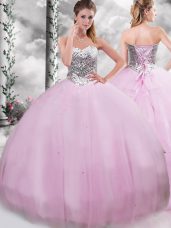 Stunning Lilac Lace Up Sweetheart Beading 15 Quinceanera Dress Tulle Sleeveless Brush Train
