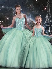 Smart Floor Length Ball Gowns Sleeveless Turquoise Sweet 16 Dresses Lace Up