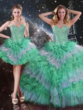 Simple Multi-color Lace Up Beading and Ruffles Sweet 16 Dresses Sleeveless