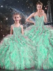 Flare Floor Length Turquoise Quinceanera Dresses Sweetheart Sleeveless Lace Up