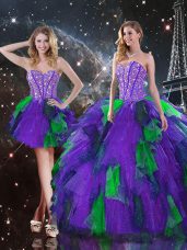 Floor Length Lace Up Ball Gown Prom Dress Multi-color for Military Ball and Sweet 16 and Quinceanera with Beading and Ruffles