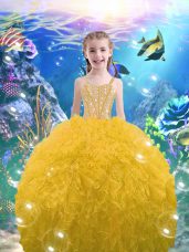 Fashion Sleeveless Beading and Ruffles Lace Up Pageant Gowns For Girls