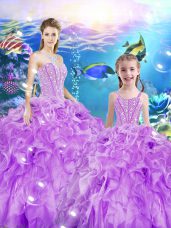 Latest Lilac Sleeveless Beading and Ruffles Floor Length Sweet 16 Dress