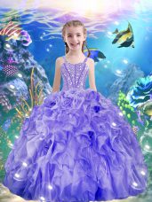 Latest Beading and Ruffles Girls Pageant Dresses Purple Lace Up Sleeveless Floor Length