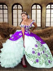 Designer Multi-color 15th Birthday Dress Military Ball and Sweet 16 and Quinceanera with Embroidery and Ruffled Layers Off The Shoulder Sleeveless Lace Up