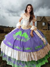 Modern Multi-color Taffeta Lace Up 15 Quinceanera Dress Sleeveless Brush Train Embroidery and Ruffled Layers
