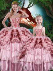 Dazzling Sleeveless Organza Floor Length Lace Up Quinceanera Dresses in Multi-color with Beading and Ruffles and Ruffled Layers