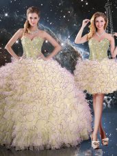 Ball Gowns Quinceanera Dress Light Yellow Sweetheart Organza Sleeveless Floor Length Lace Up