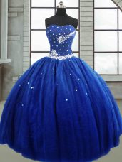 Pretty Royal Blue Sleeveless Beading Floor Length Quinceanera Dresses