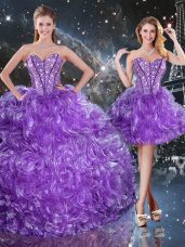 Adorable Eggplant Purple Sleeveless Organza Lace Up Sweet 16 Dress for Military Ball and Sweet 16 and Quinceanera