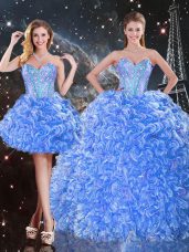 Glorious Baby Blue Organza Lace Up Quince Ball Gowns Sleeveless Floor Length Beading