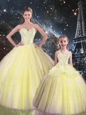Tulle Sweetheart Sleeveless Lace Up Beading Quinceanera Gowns in Yellow