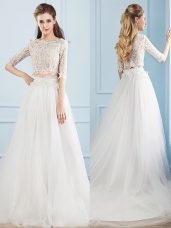 Half Sleeves Court Train Lace Zipper Bridal Gown