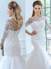 Lace Up Bridal Gown White for Wedding Party with Lace Brush Train