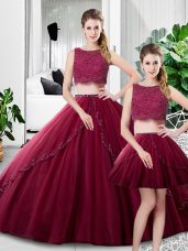 Lace and Ruching Quinceanera Gowns Fuchsia Zipper Sleeveless Floor Length