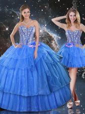 Comfortable Baby Blue Sleeveless Ruffled Layers and Sequins Floor Length 15 Quinceanera Dress