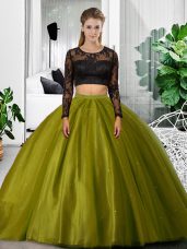 Scoop Long Sleeves Tulle Quince Ball Gowns Lace and Ruching Backless