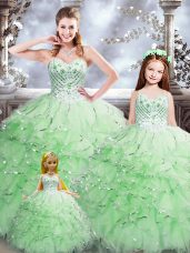 Glorious Organza Sweetheart Sleeveless Lace Up Beading and Ruffles Quinceanera Dresses in Apple Green