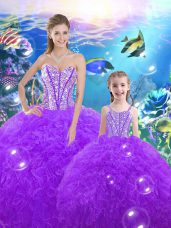 Classical Purple Quinceanera Gowns Military Ball and Sweet 16 and Quinceanera with Beading and Ruffles Sweetheart Sleeveless Lace Up