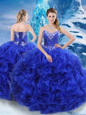 Royal Blue Ball Gowns Sweetheart Sleeveless Organza Floor Length Lace Up Beading Vestidos de Quinceanera