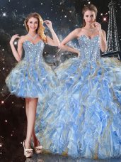 Ball Gowns Ball Gown Prom Dress Light Blue Sweetheart Organza Sleeveless Floor Length Lace Up
