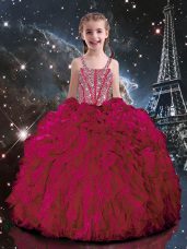 Modern Hot Pink Sleeveless Organza Lace Up Child Pageant Dress for Quinceanera and Wedding Party