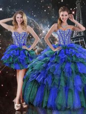Artistic Floor Length Multi-color Sweet 16 Dress Sweetheart Sleeveless Lace Up