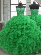 Super Green Quinceanera Gowns Military Ball and Sweet 16 and Quinceanera with Beading and Ruffles Sweetheart Sleeveless Lace Up