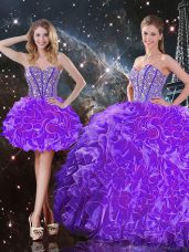 Most Popular Ball Gowns Quince Ball Gowns Eggplant Purple Sweetheart Organza Sleeveless Floor Length Lace Up