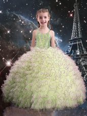 Inexpensive Olive Green Sleeveless Organza Lace Up Kids Formal Wear for Quinceanera and Wedding Party