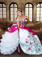 Custom Fit Multi-color Off The Shoulder Neckline Embroidery and Ruffled Layers Quinceanera Dress Sleeveless Lace Up