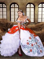 Multi-color Taffeta Lace Up 15 Quinceanera Dress Sleeveless Floor Length Embroidery and Ruffled Layers