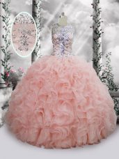 Sweet Sleeveless Lace Up Floor Length Beading and Ruffles Ball Gown Prom Dress