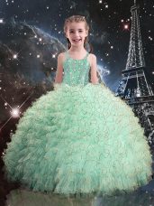 Best Turquoise Sleeveless Organza Lace Up Girls Pageant Dresses for Quinceanera and Wedding Party