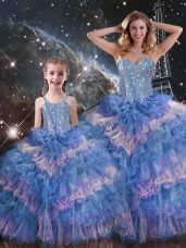 Multi-color Quince Ball Gowns Military Ball and Sweet 16 and Quinceanera with Beading and Ruffled Layers Sweetheart Sleeveless Lace Up