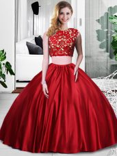 Wine Red Taffeta Zipper Scoop Sleeveless Floor Length Quince Ball Gowns Lace and Ruching