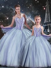 Edgy Ball Gowns Quince Ball Gowns Lavender Sweetheart Tulle Sleeveless Floor Length Lace Up