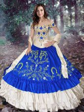 Adorable Royal Blue Ball Gowns Embroidery and Ruffled Layers 15 Quinceanera Dress Lace Up Taffeta Sleeveless Floor Length