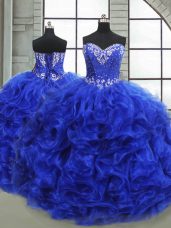 Inexpensive Sleeveless Lace Up Floor Length Beading and Ruffles Quinceanera Dresses