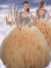 High End Sweetheart Sleeveless Lace Up Ball Gown Prom Dress Champagne Organza