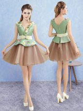 Excellent Multi-color Sleeveless Mini Length Hand Made Flower Zipper Dress for Prom