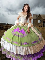 Multi-color Lace Up Sweet 16 Dresses Embroidery and Ruffled Layers Sleeveless Brush Train