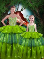 New Arrival Olive Green Sleeveless Organza Lace Up Vestidos de Quinceanera for Military Ball and Sweet 16 and Quinceanera