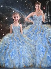 Light Blue Sleeveless Organza Lace Up 15 Quinceanera Dress for Military Ball and Sweet 16 and Quinceanera